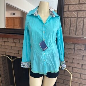 NWT Georg Roth Los Angeles Blue Long Sleeve Fitted Button Down Shirt